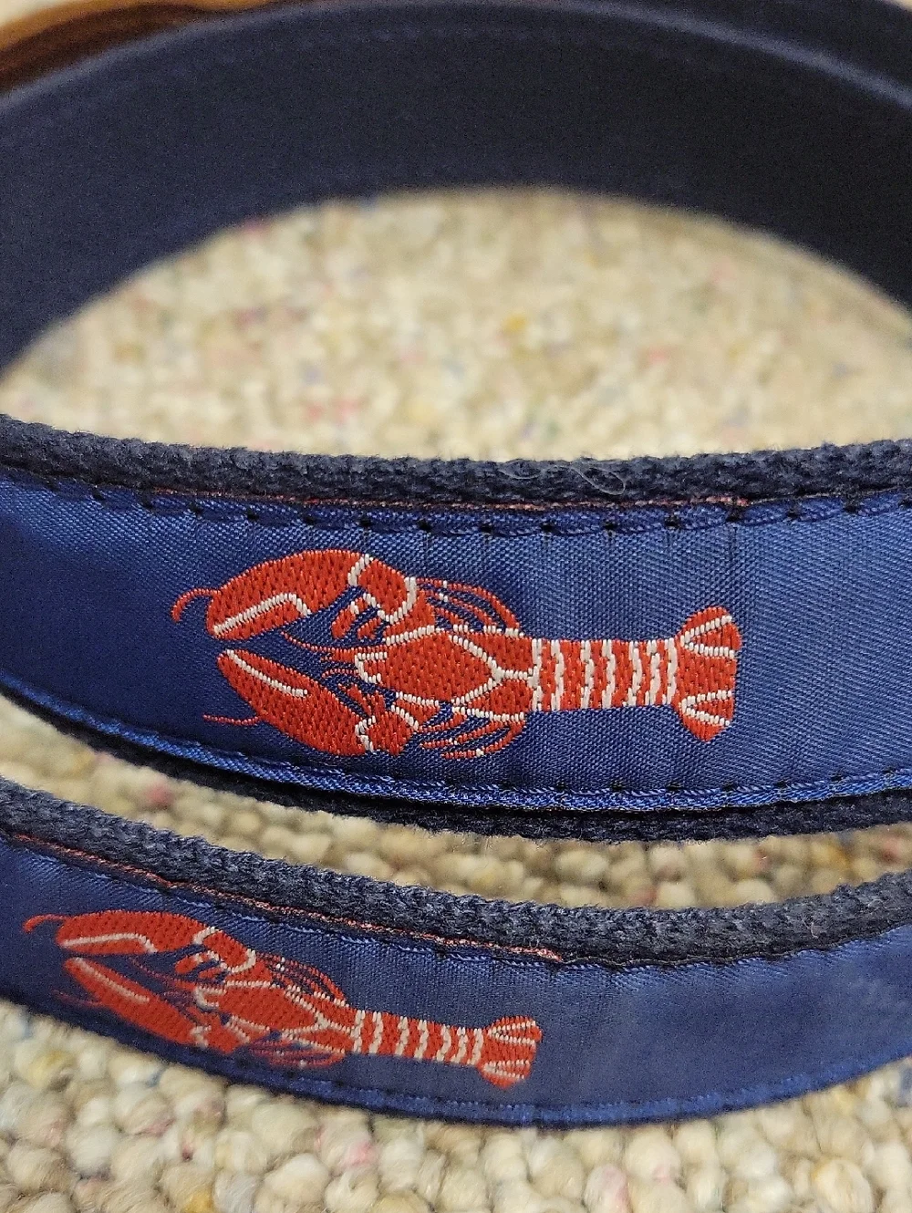 Preston Navy Lobster Canvas Belt with Brown Leather Trim Sz 42 Coastal Preppy